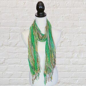 Green with Silver Threads Multicolored Background Cotton Open Weave Scarf…